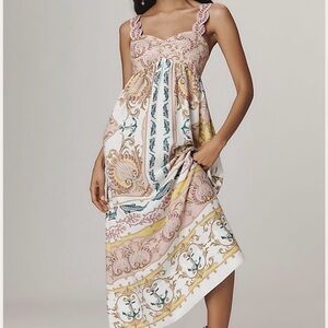 FARM Rio Maxi Dress in Yellow pink and Cream with maritime details